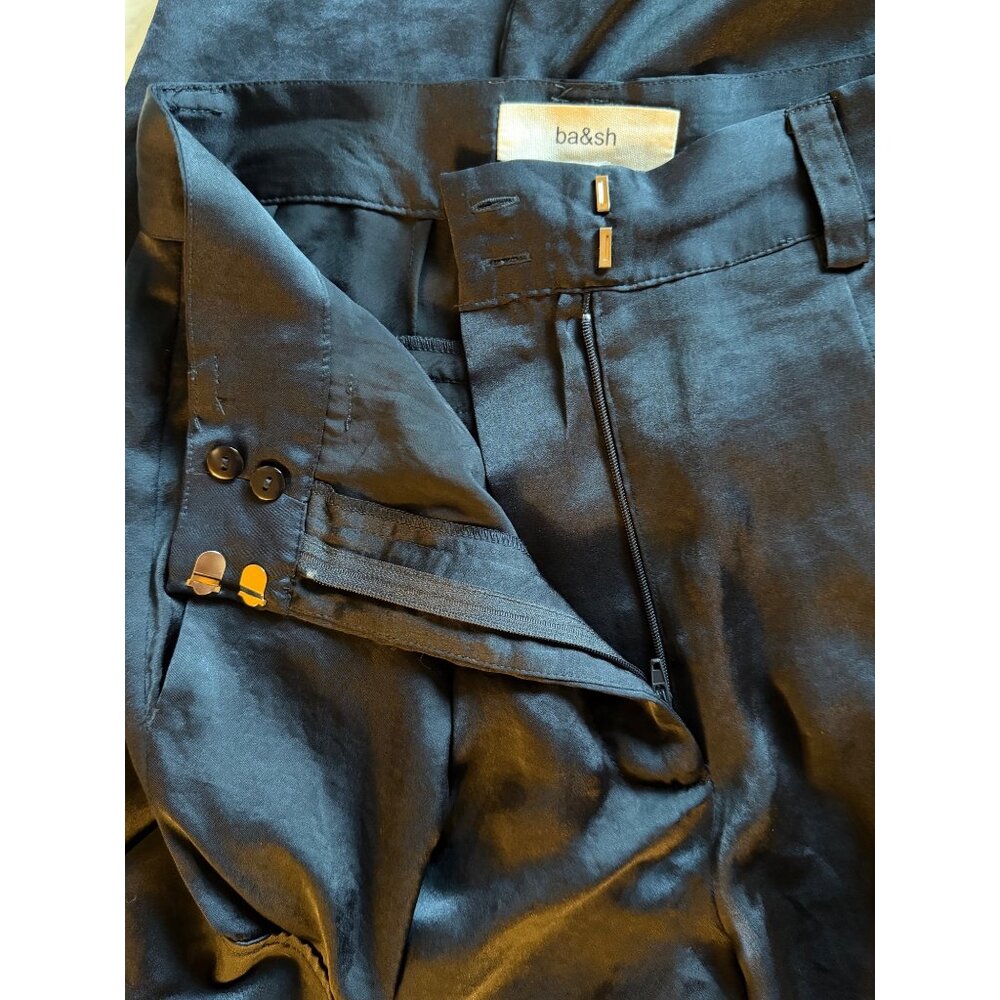 Ba&sh Cary Cargo Style Wide Leg Pants Deep Navy Blue Satin Sz 34/XS - Picture 10 of 13